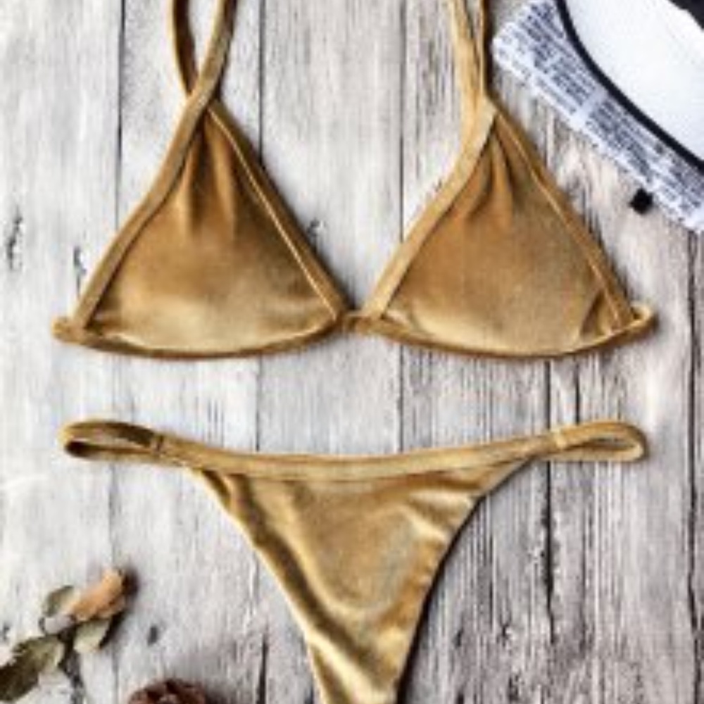 zaful cami Gold velvet string thong bikini set